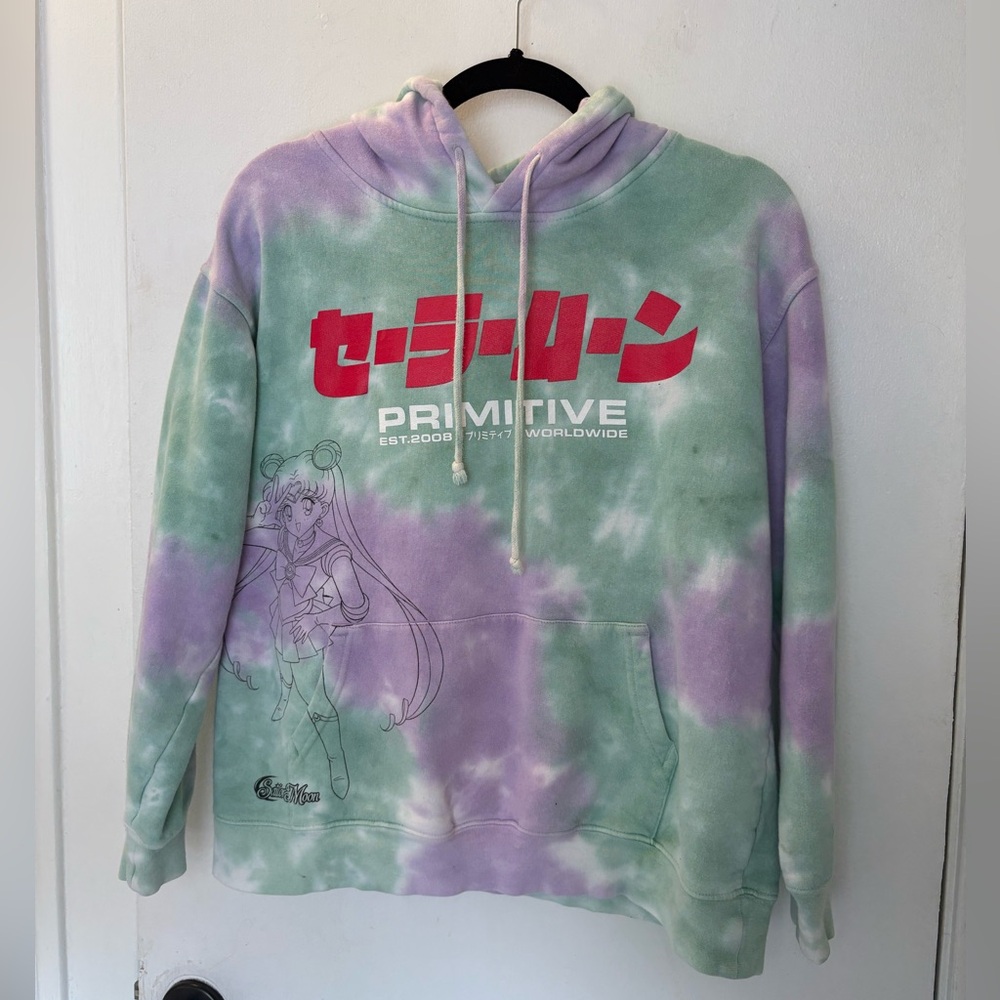 Primitive Tie-Dye Hoodie with Red and Purple Accents